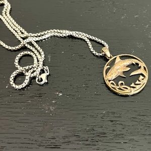 Sterling silver and obsidian shark pendant with chain MOVE OUT SALE